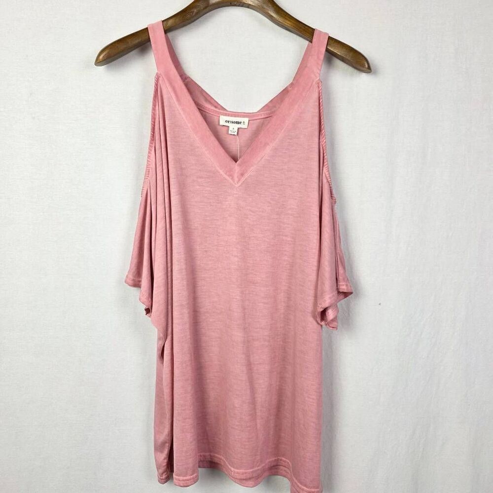 eesome Pink Cold Shoulder Top Small Boho Flowy